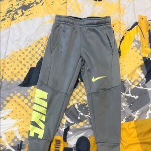 Nike Kids Gray Joggers with Neon Yellow Logo